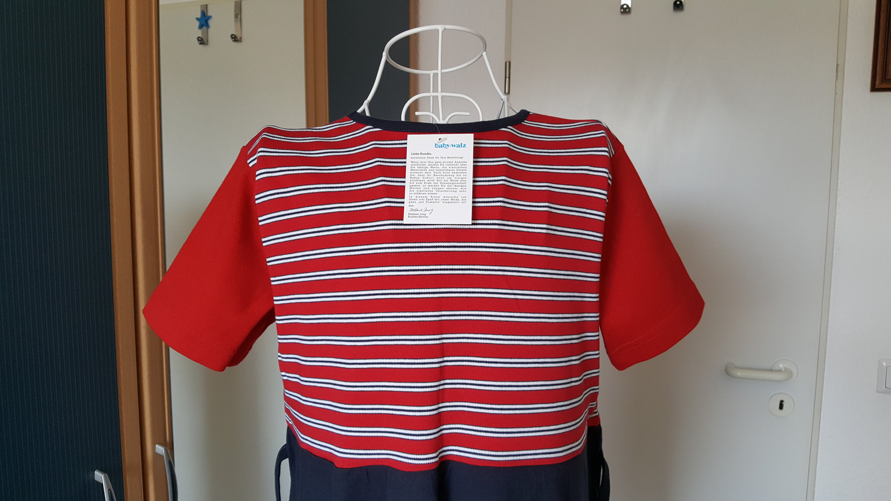 453. Neues langes Umstandskleid von Baby-Walz , Gr. 38, rot-marineblau