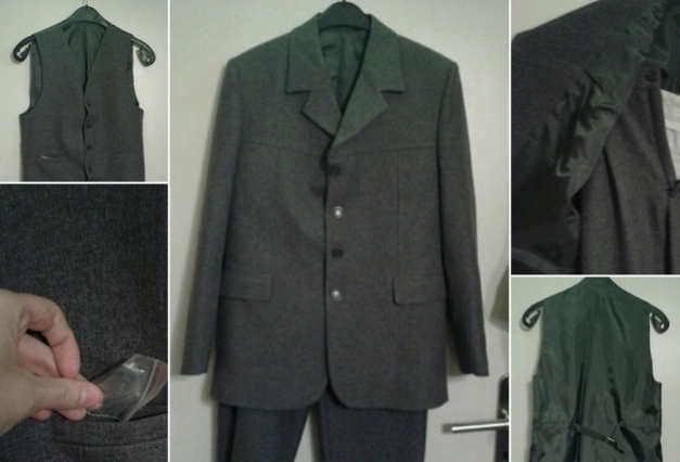 Grauer anzug weste jacke hose 
