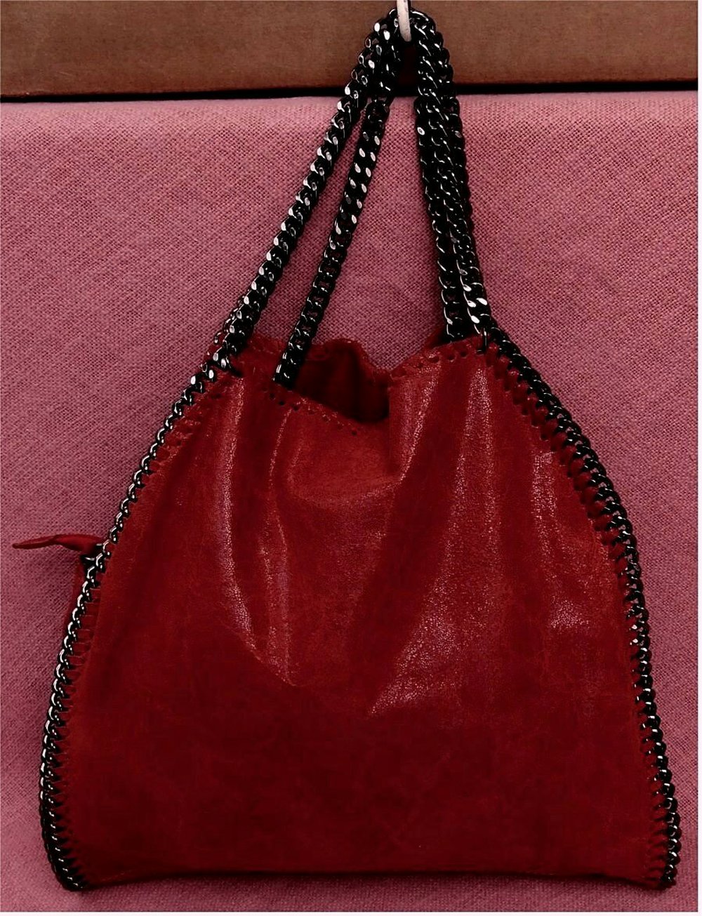 Vera Pelle Schulter- Hand Tasche - 100% Echtleder - Mit Kette - Bag Blogger rot - NEU