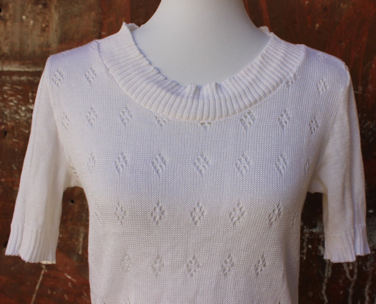 weiß-cremefarbenes True Vintage Strickoberteil, ca. Größe 36-40