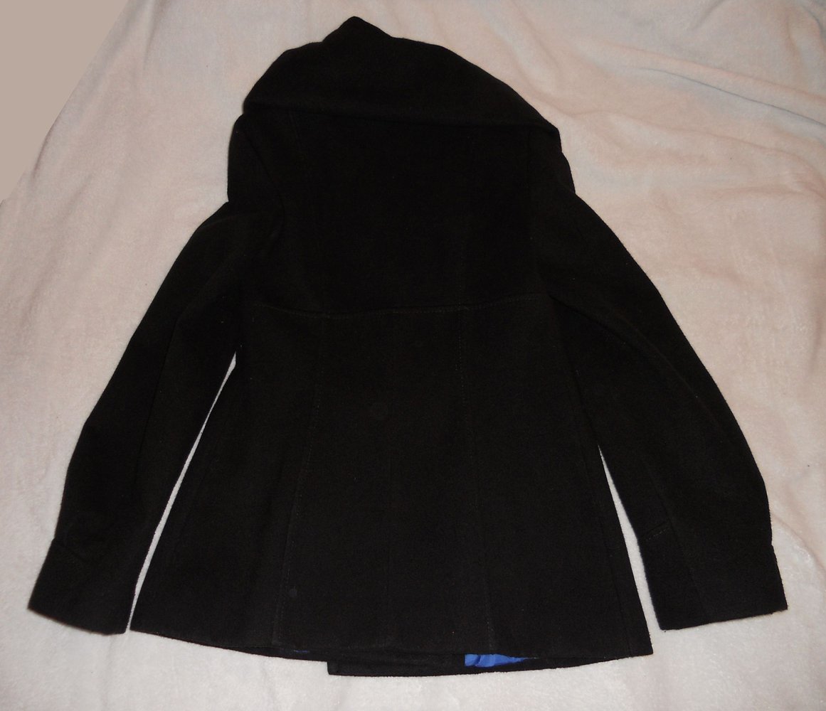 Kurzmantel Winterjacke Wolle Gr 164 XS schwarz Tweed Dufflecoat elegant Kragen