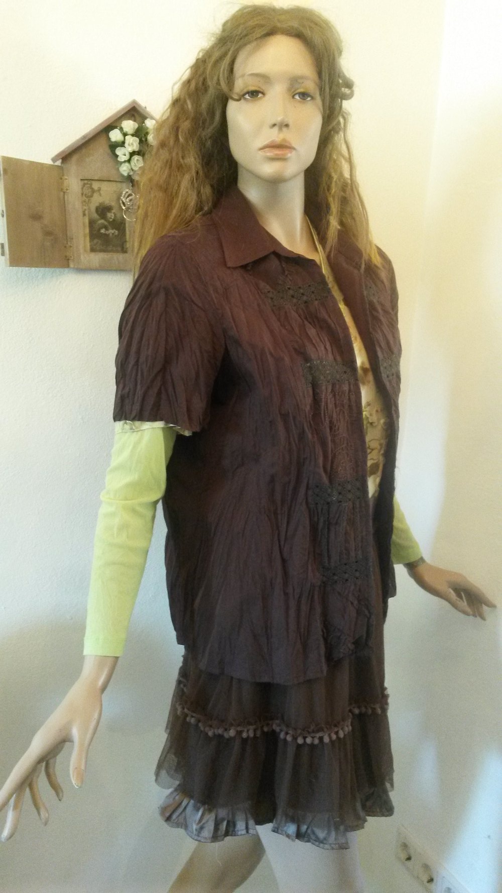 schokobraune  Bluse in Crashed - Optik