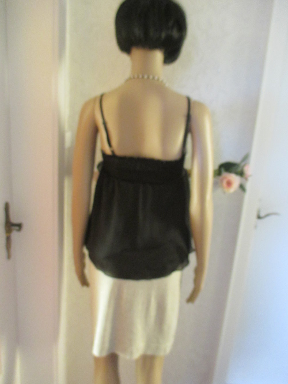 NEU Glitzer Pailetten Seiden Chiffon Spaghetti Baby Doll Blusen Träger Top 