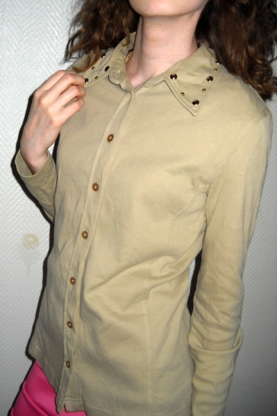 Nieten Studs Kragen Bluse Cardigan Jacke Esprit beige Langarm Baumwolle 34 36 38 XS S M