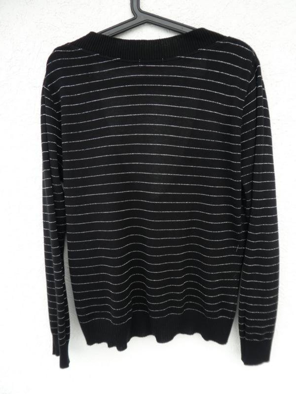 Orsay – Damen Feinstrickpullover, schwarz mit dünnen silbernen Streifen - Gebraucht, fast wie neu