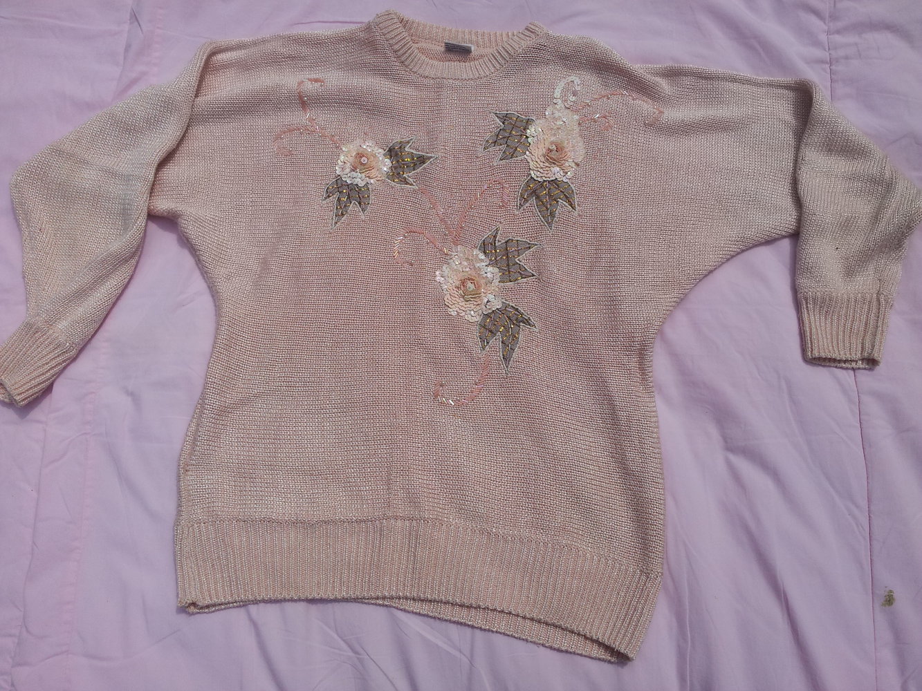 Pullover altrose Blumen Perlen Pailletten Viskose Raime