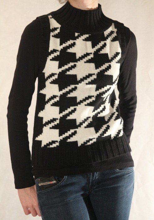 Benetton Pullunder Pulli schwarz weiß Wolle