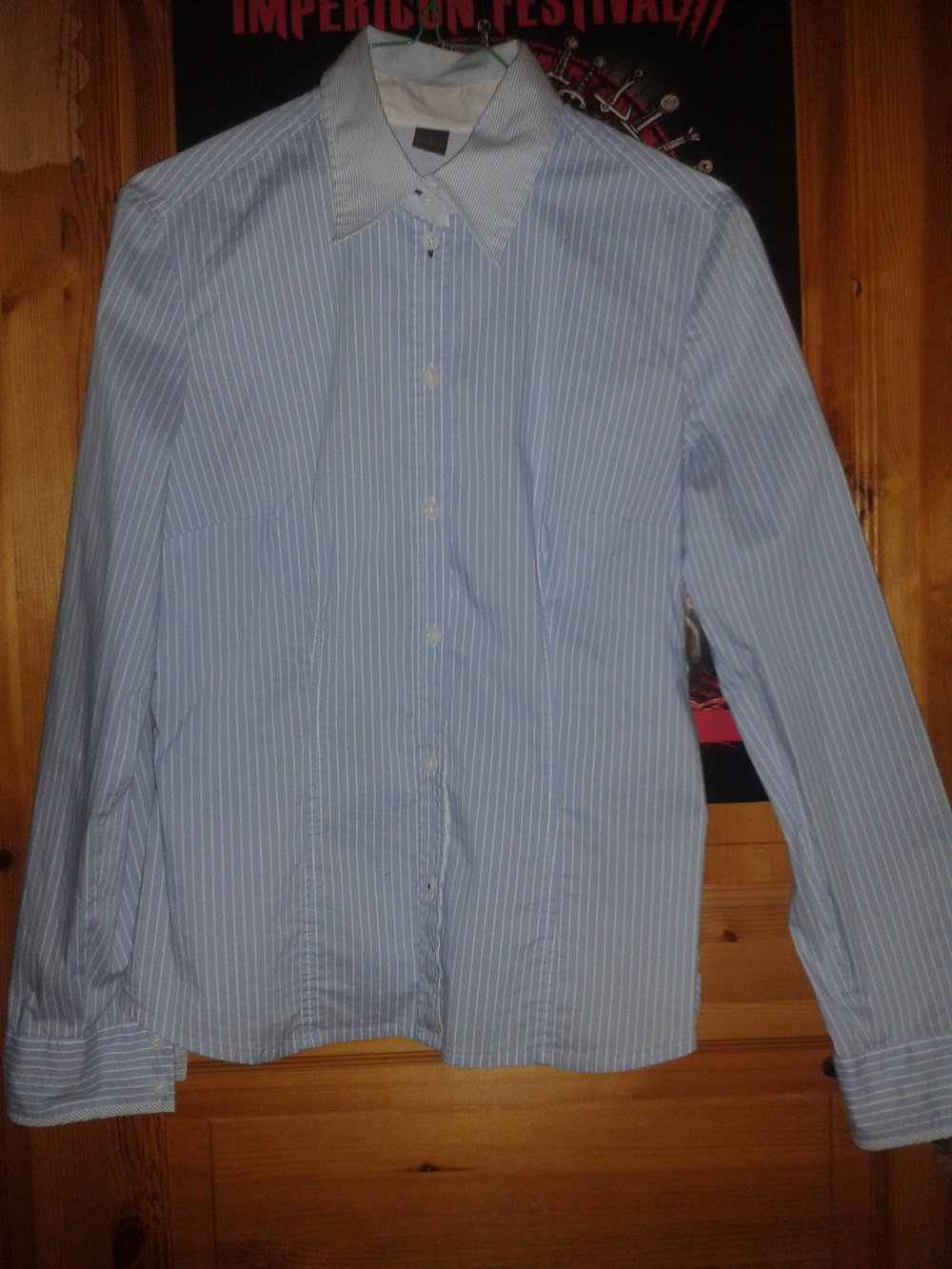 Bluse weiß blau Streifen langärmlig