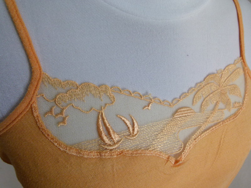 80er Jahre Sommer Top, apricot orange, mit Stickerei, Boho Goa Festival Strand Retro Vintage 80s