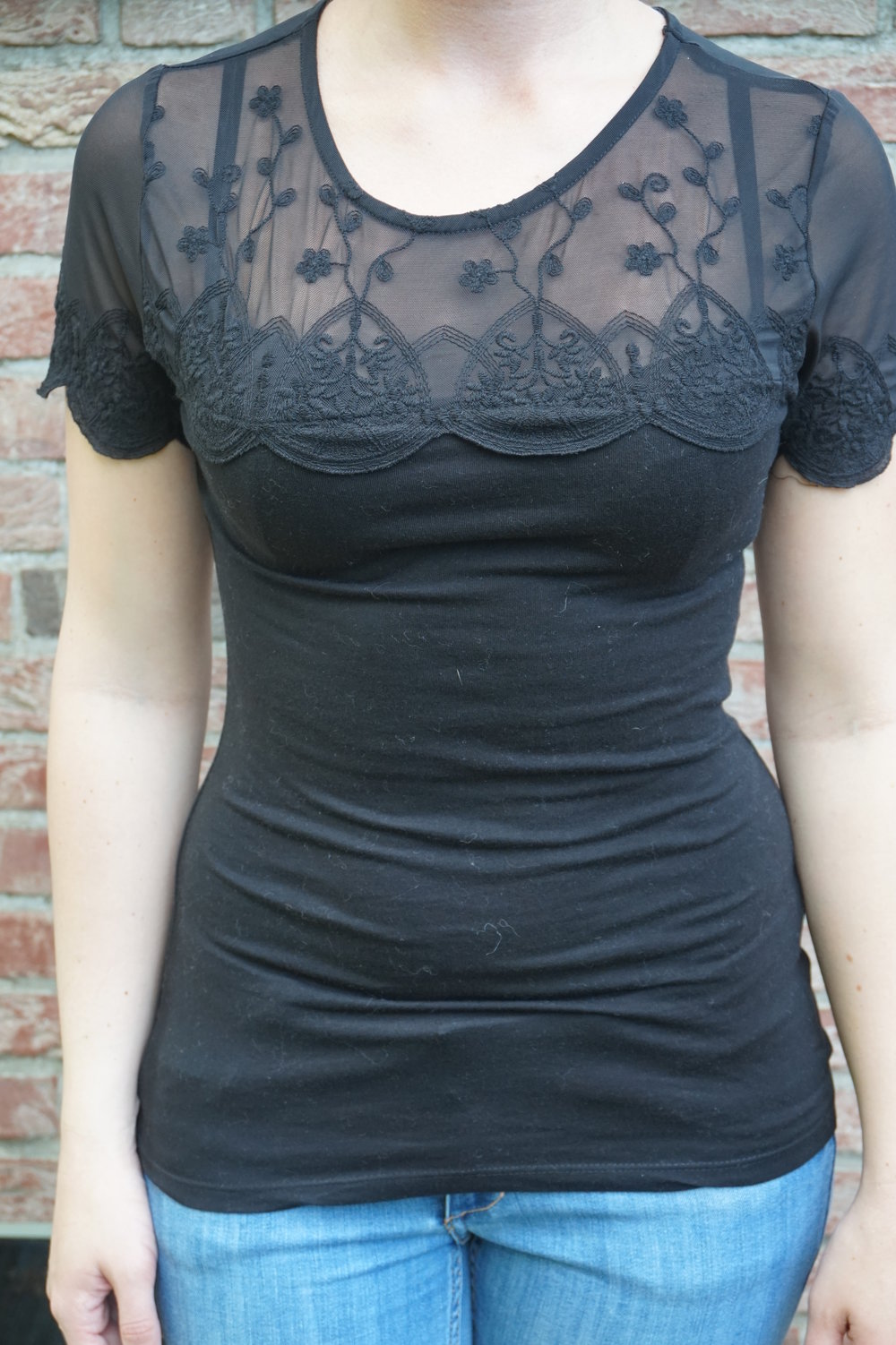 H&M Spitzenshirt Shirt Spitze lace schwarz