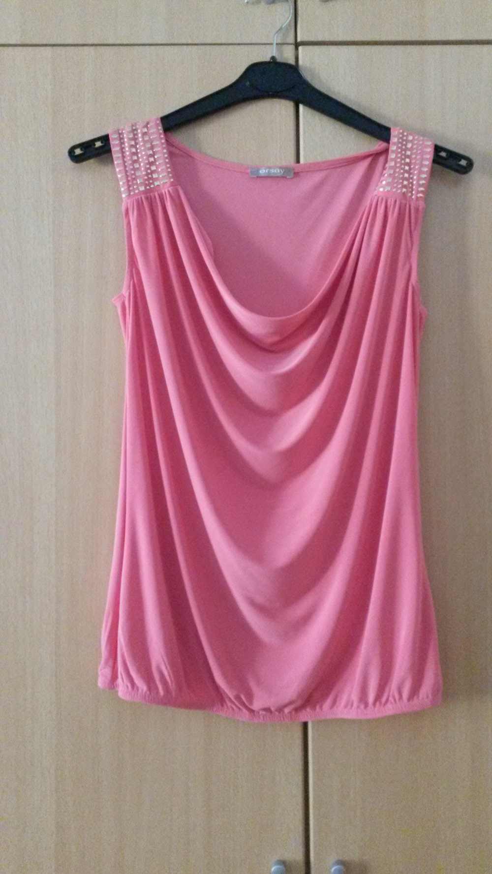 Top in rosa mit Wasserfallkragen Gr. S