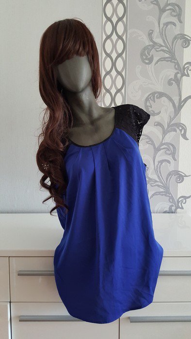 Elegantes Königsblaues Blau Oberteil mit Spitzen schwarz L fällt größer aus XL 40 42 evtl. 44