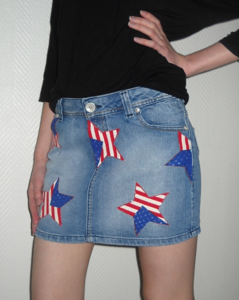 American Flag Jeansrock Rock DIY Hüftrock Pimkie blau jeansblau 34 36 XS S M Sterne Blogger