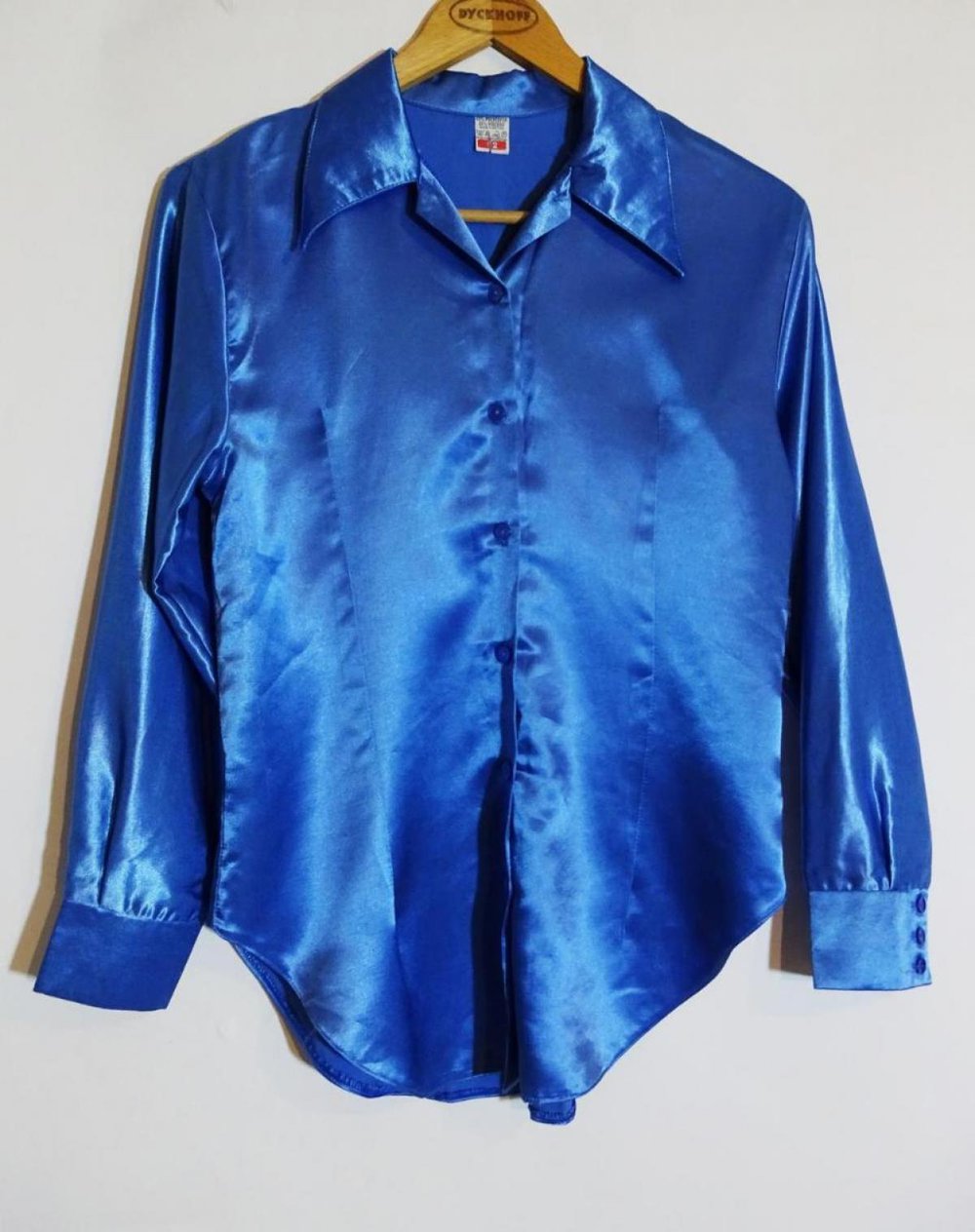 Satinbluse blau 90er Vintage Gr. M Gr. 40 Gr. 12