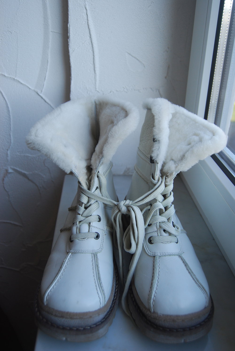 Weisse  Leder  Schnürstiefel  Boots  Trendi