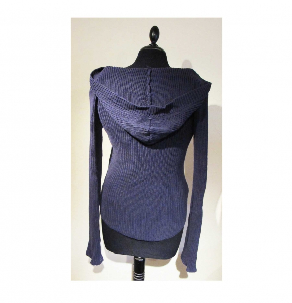 Mango Kapuzenpullover maritim Baumwolle V-Ausschnitt dunkelblau Gr M S 38