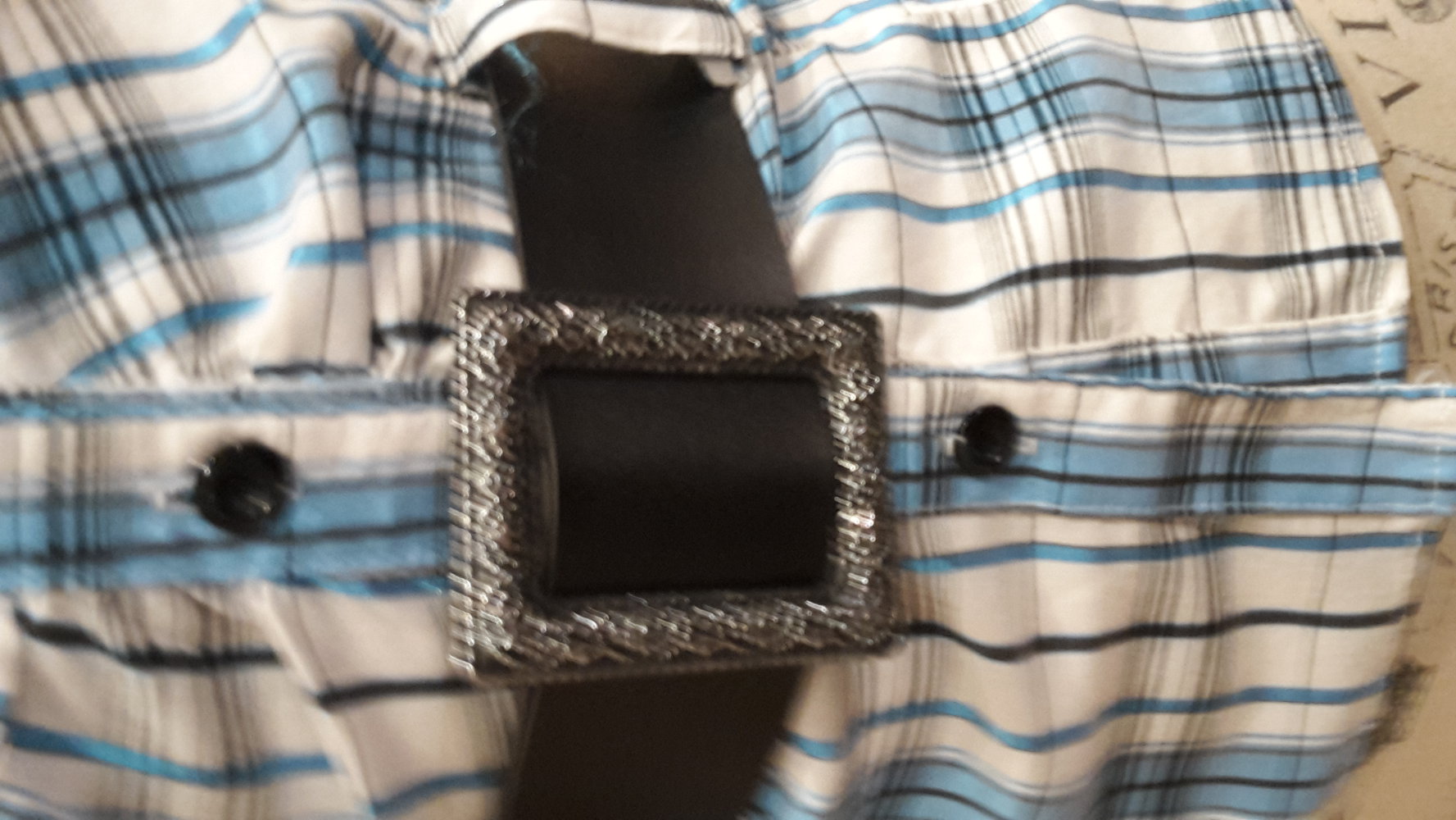 Bluse, Gr. 36, weiß blau petrol Kariert kurzärmlig NEU m. Gürtel