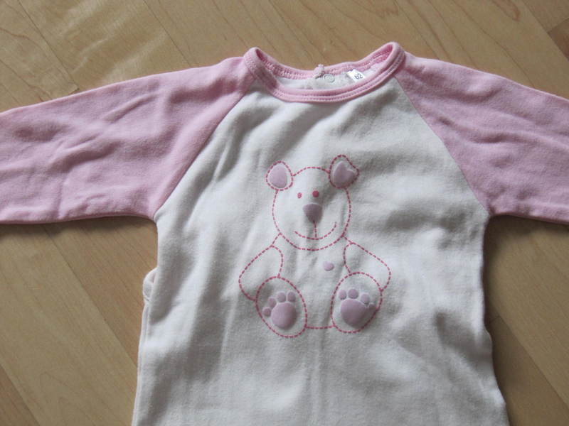 Baby Strampler Gr.62 Baumwolle Schlafanzug Top weiß rosa Bärchen Sommer Schlafi