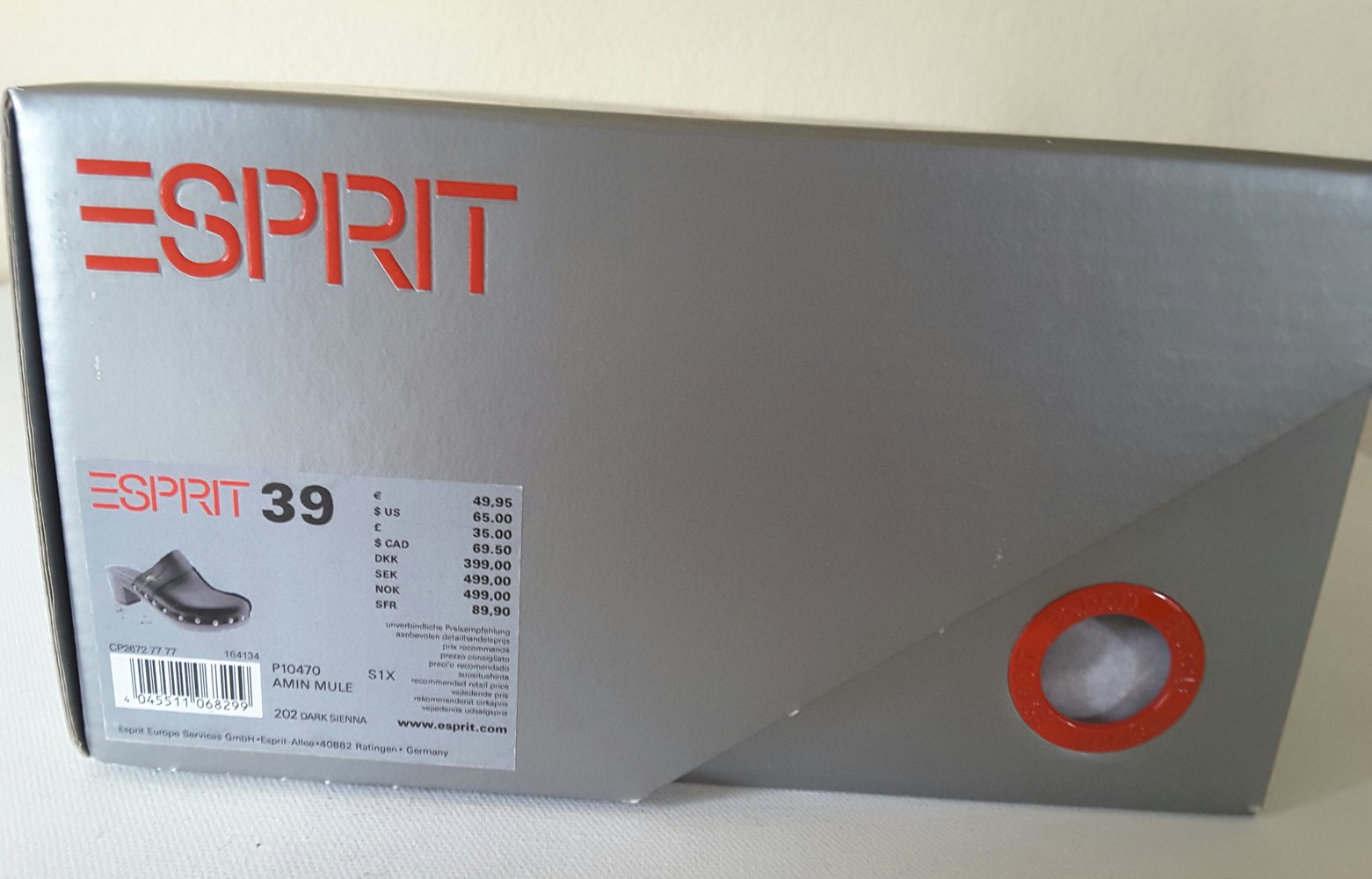 Ungetragene Esprit Clogs rot braun Holz optik Leder Größe 39 (eher 38), wie Neu!