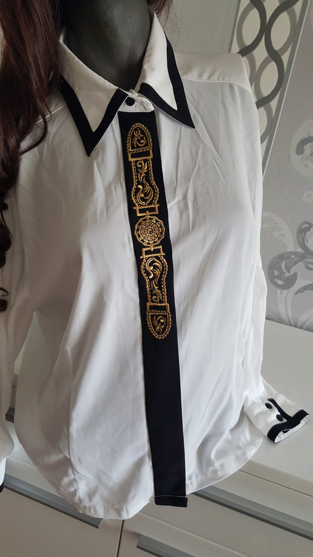 Bluse mit Kragen Mittelstreifen 40 M / L