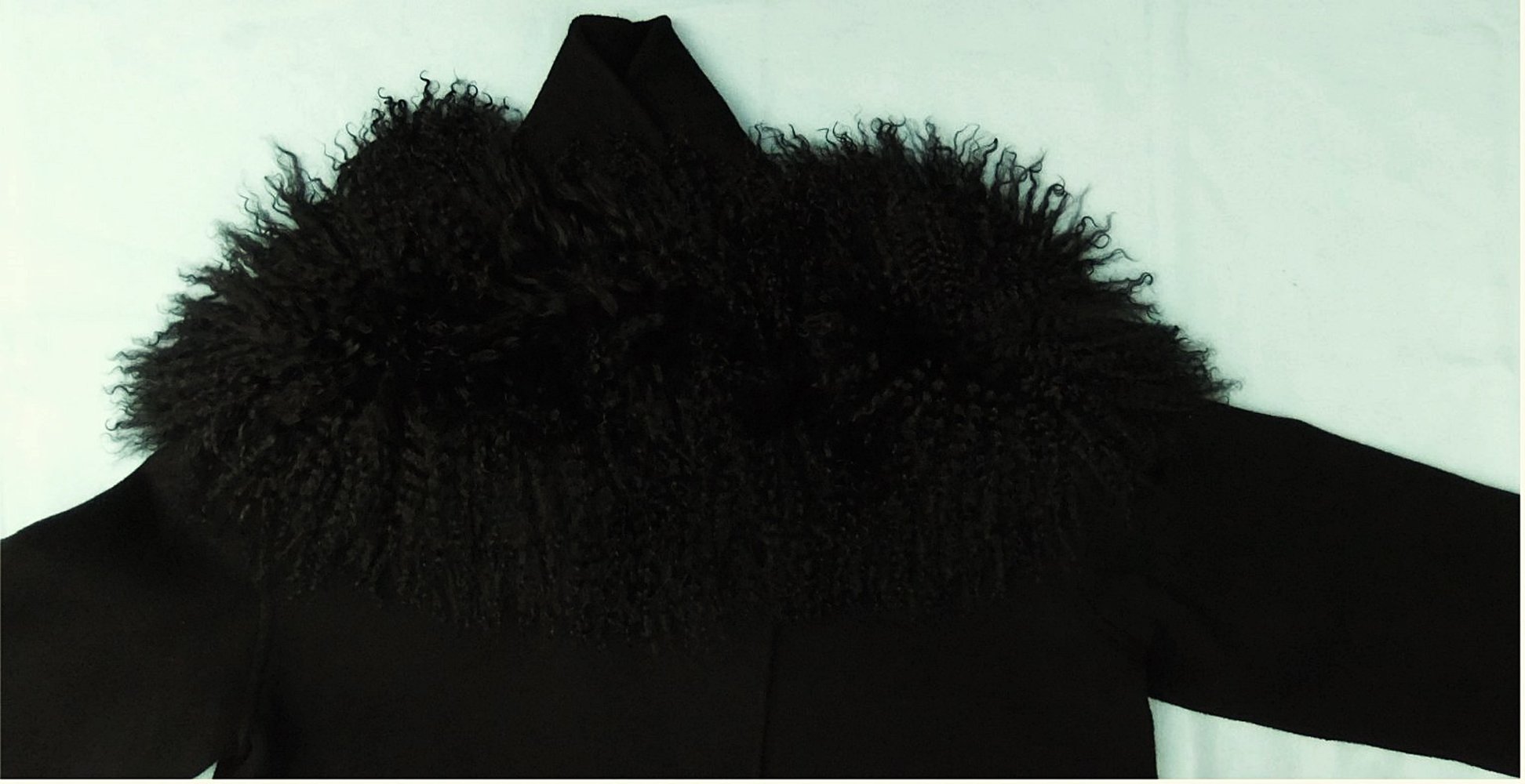 Joseph Kaschmir / Wolle - Damen Wickelmantel mit abnehmbarem mongolischem Schaffell-Kragen , schwarz , Größe 40