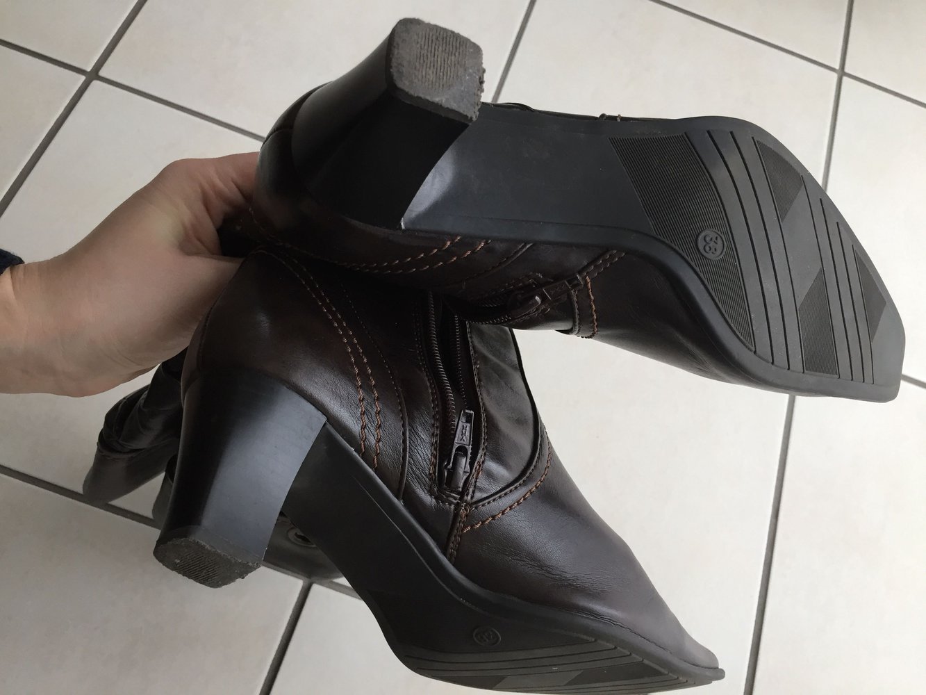 Schicke Stiefel dunkelbraun Vintage Schuhe Stiefel mit Reißverschluss 38