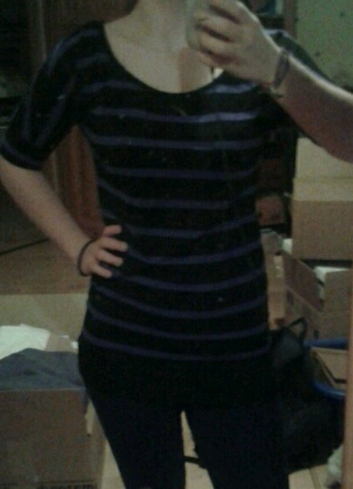 Oberteil lila schwarz Streifen dreiviertel Arm