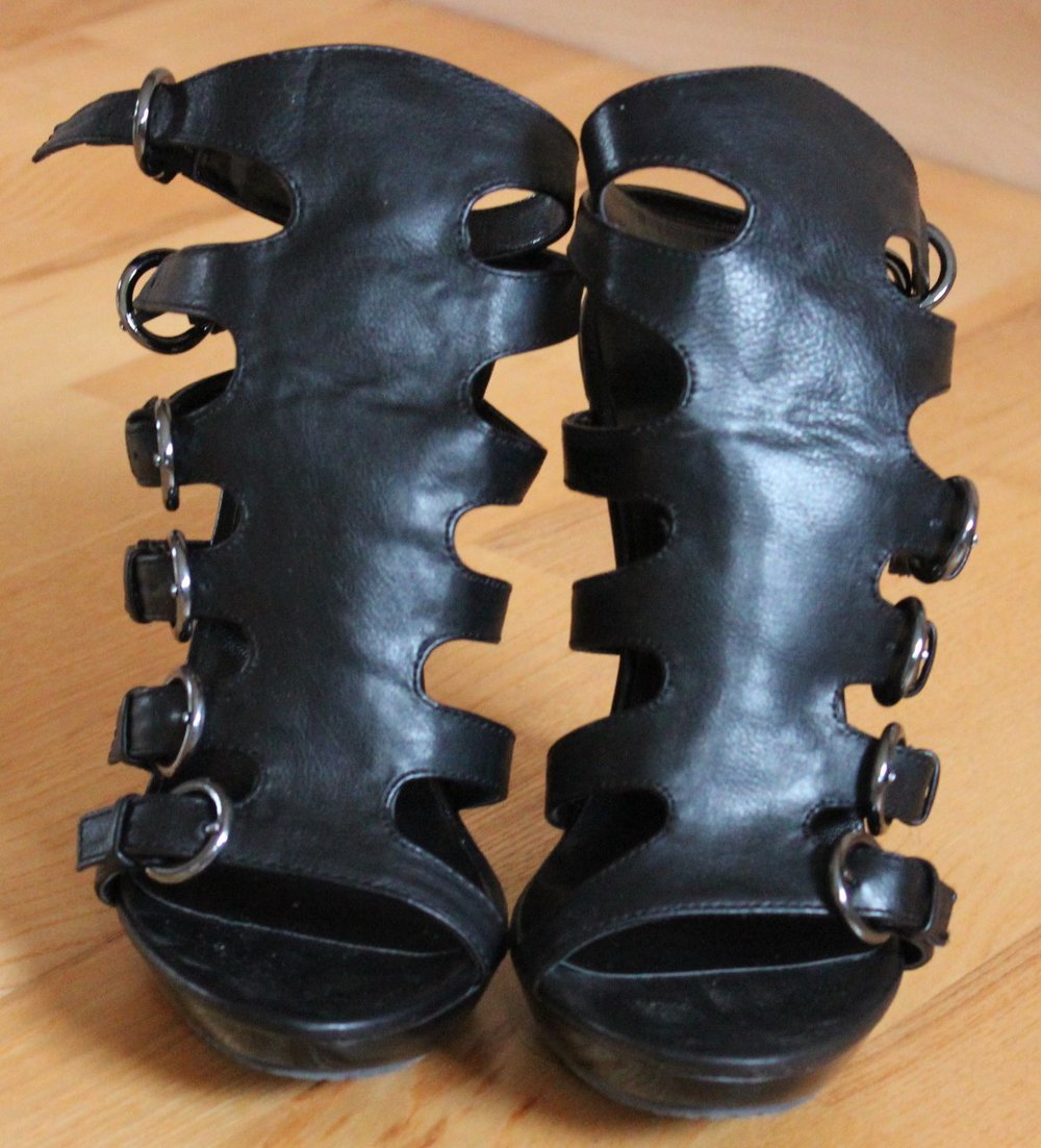 schwarze Riemchensandalen mit Stilettoabsatz, Graceland, Größe 36
