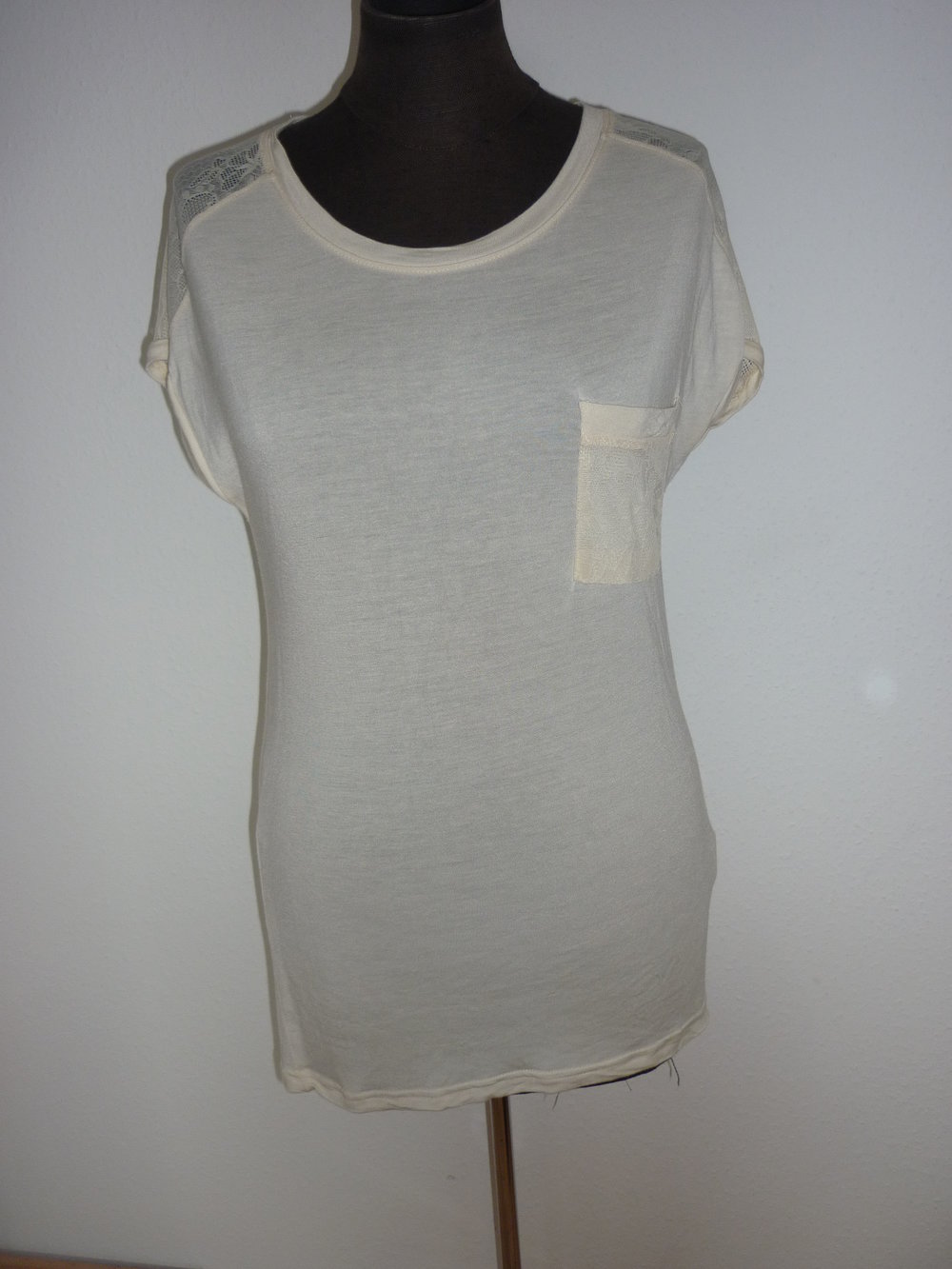 Only Shirt Oberteil kurzarm nude Spitze beige Größe S