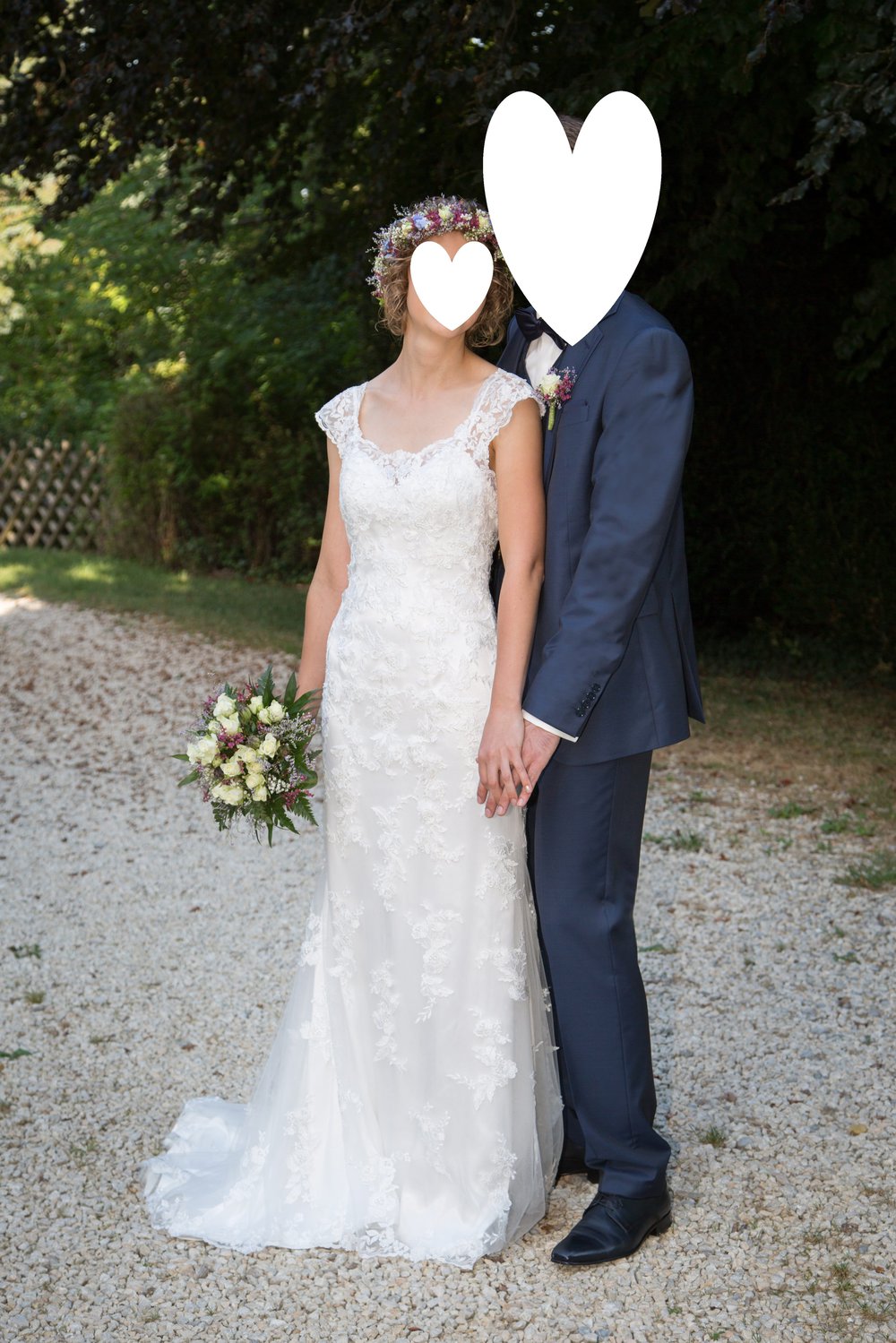 Brautkleid Sincerity 3785 Gr. 36 ivory/Spitze rückenfrei Schleppe