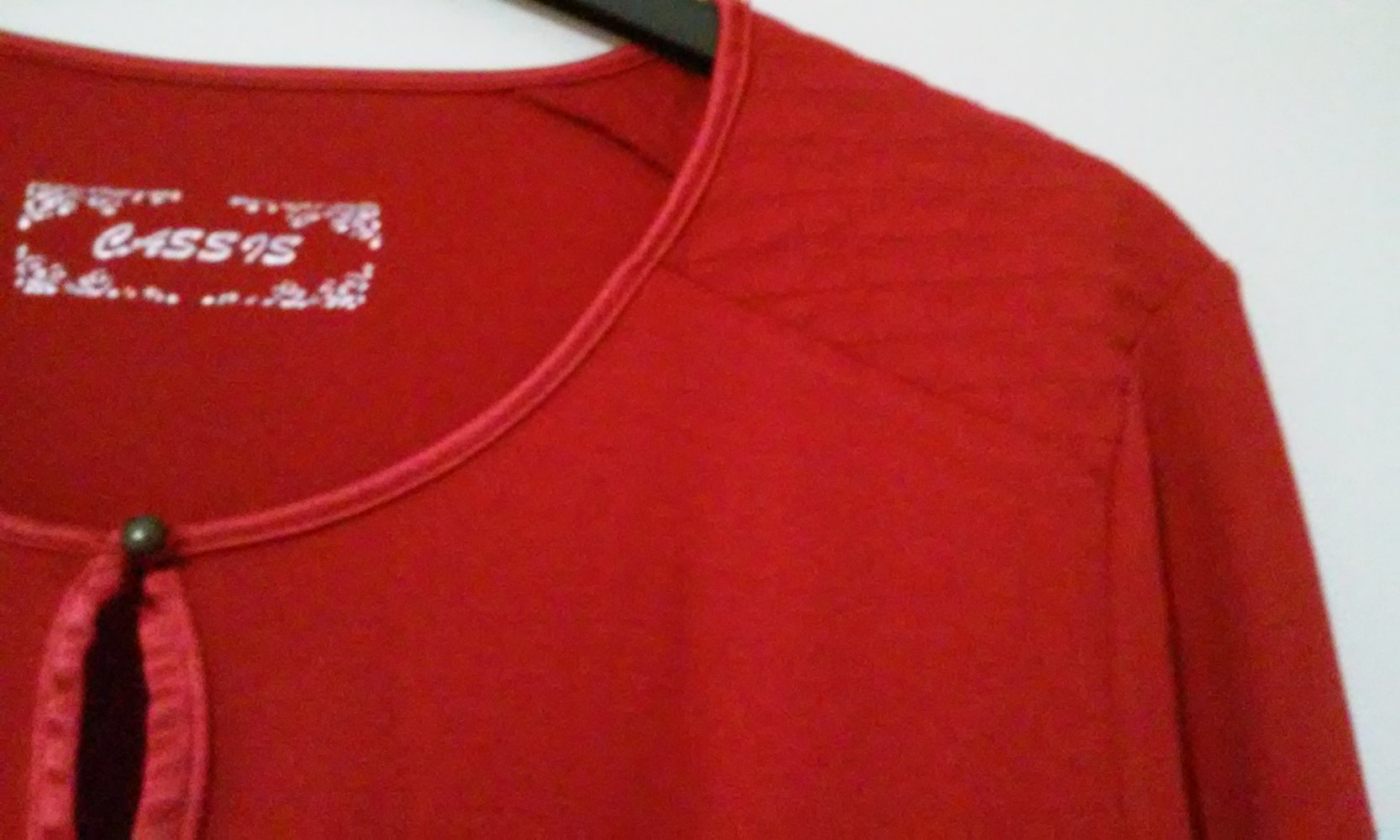 Shirt rot/strech langarm Rundhalsausschnitt Schulterbereich doppellagig gesteppt 