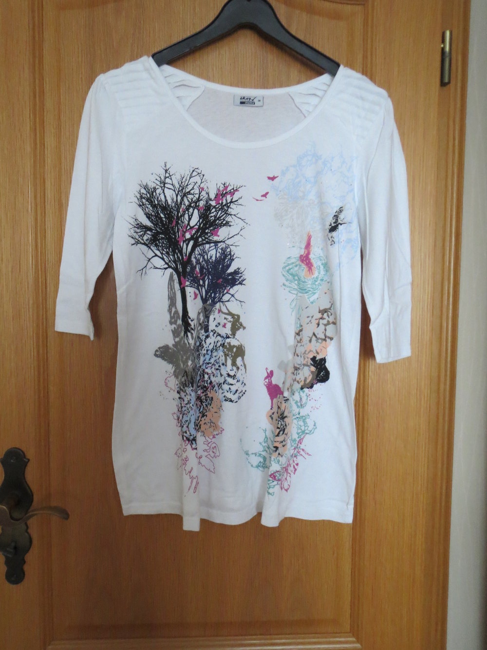 Shirt, Longshirt, Gr.36/38, wieß-bunt