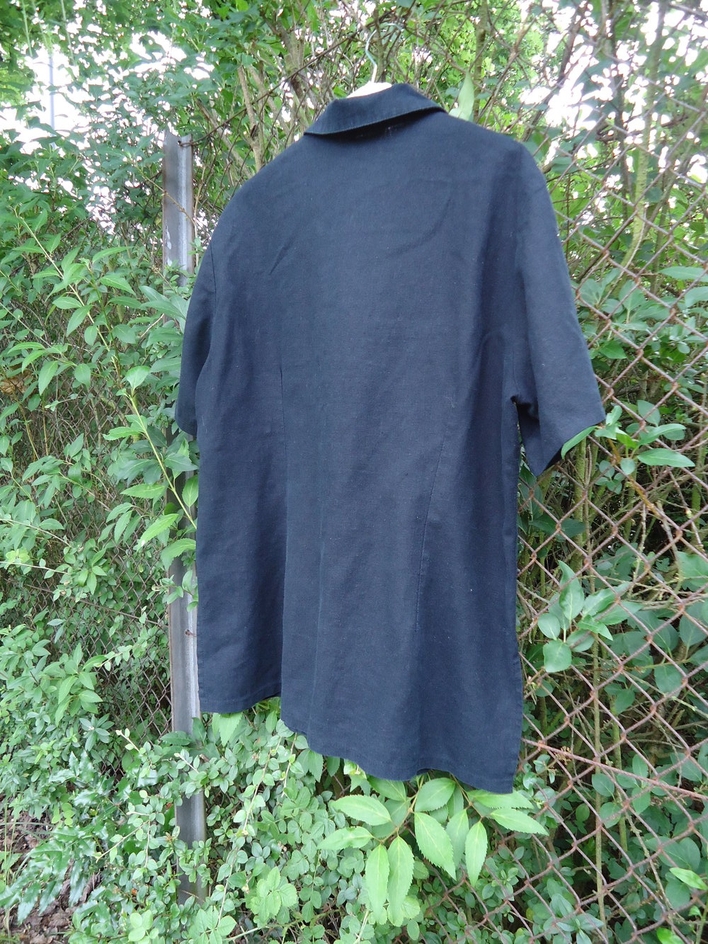  Leinenbluse mit floralen Stickereien  in dunkelblau