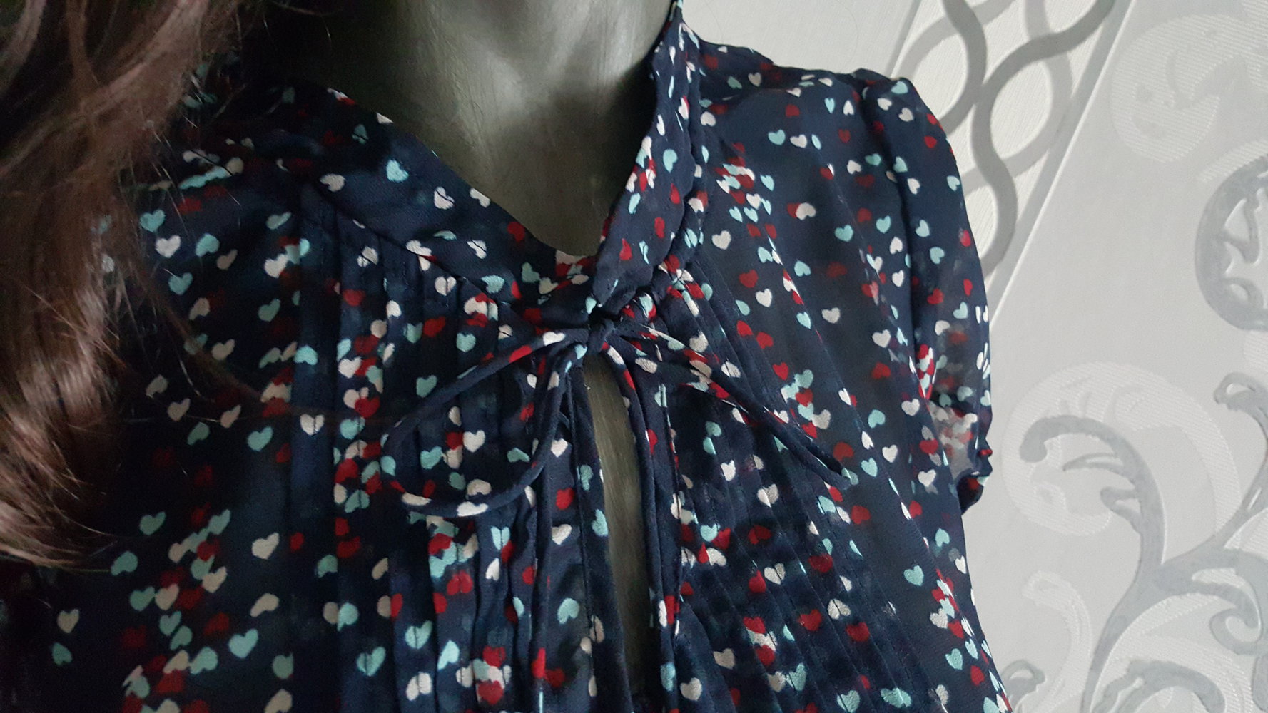 Bluse Blau mit bunten Herzen L 40 auch M 38 evtl XL 42