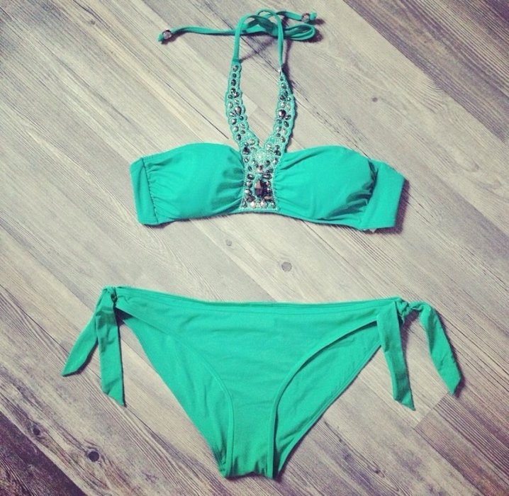 H&M H&m Bikini Oberteil top Bandeu Strass Glitzer steinchen grün 40 M