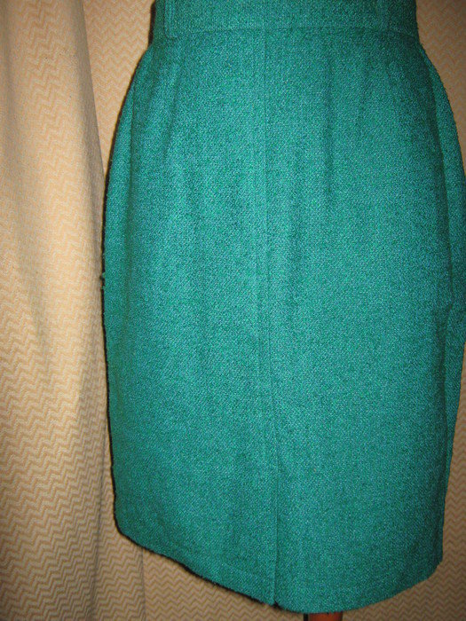 NEU * Original VINTAGE * DESIGNER * Sekretärinnen * Buisness * Pencil- Skirt * Bouclé * High Waist * Rock * Gr. 34/ XS * smaragd- grün *