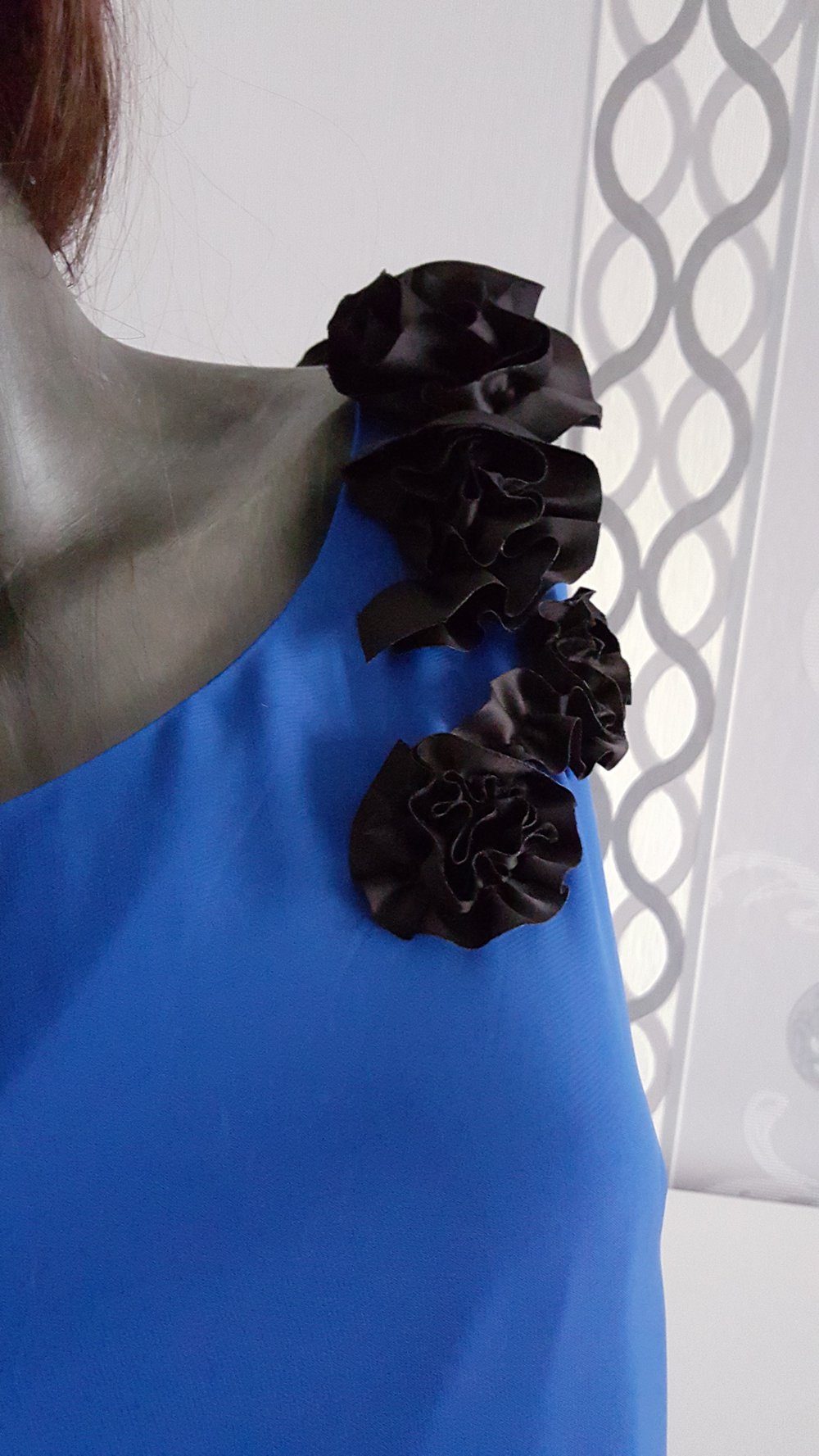 Elegantes 3D Blumen Kleid schwarz Blau L 40 evtl. 42