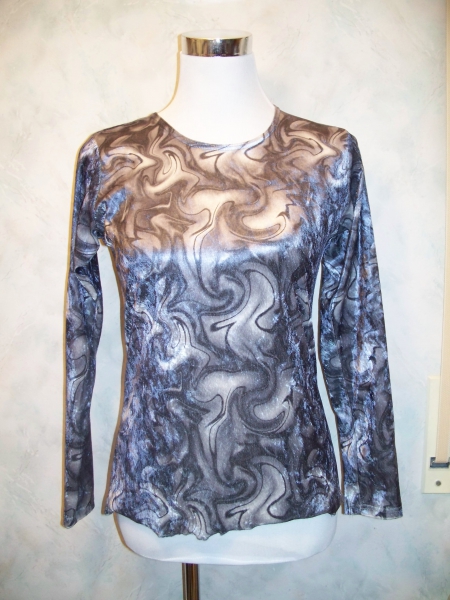 Silber-grau-gemusterstes Langarmshirt Samt Gothic