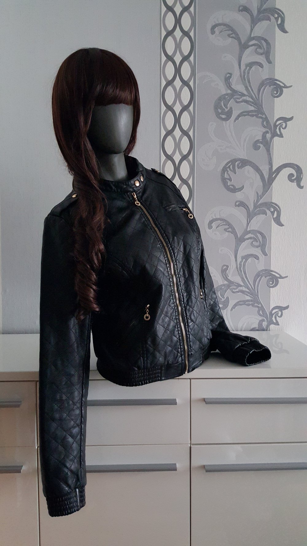 Biker Jacke Bomberjacke mit goldenen Knöpfen und Reißverschluss XL 40 / 42