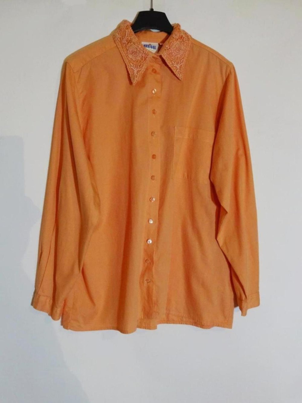 Bluse mit Häkelbesatz am Kragen True Vintage 80er Gr. 40 Gr. M
