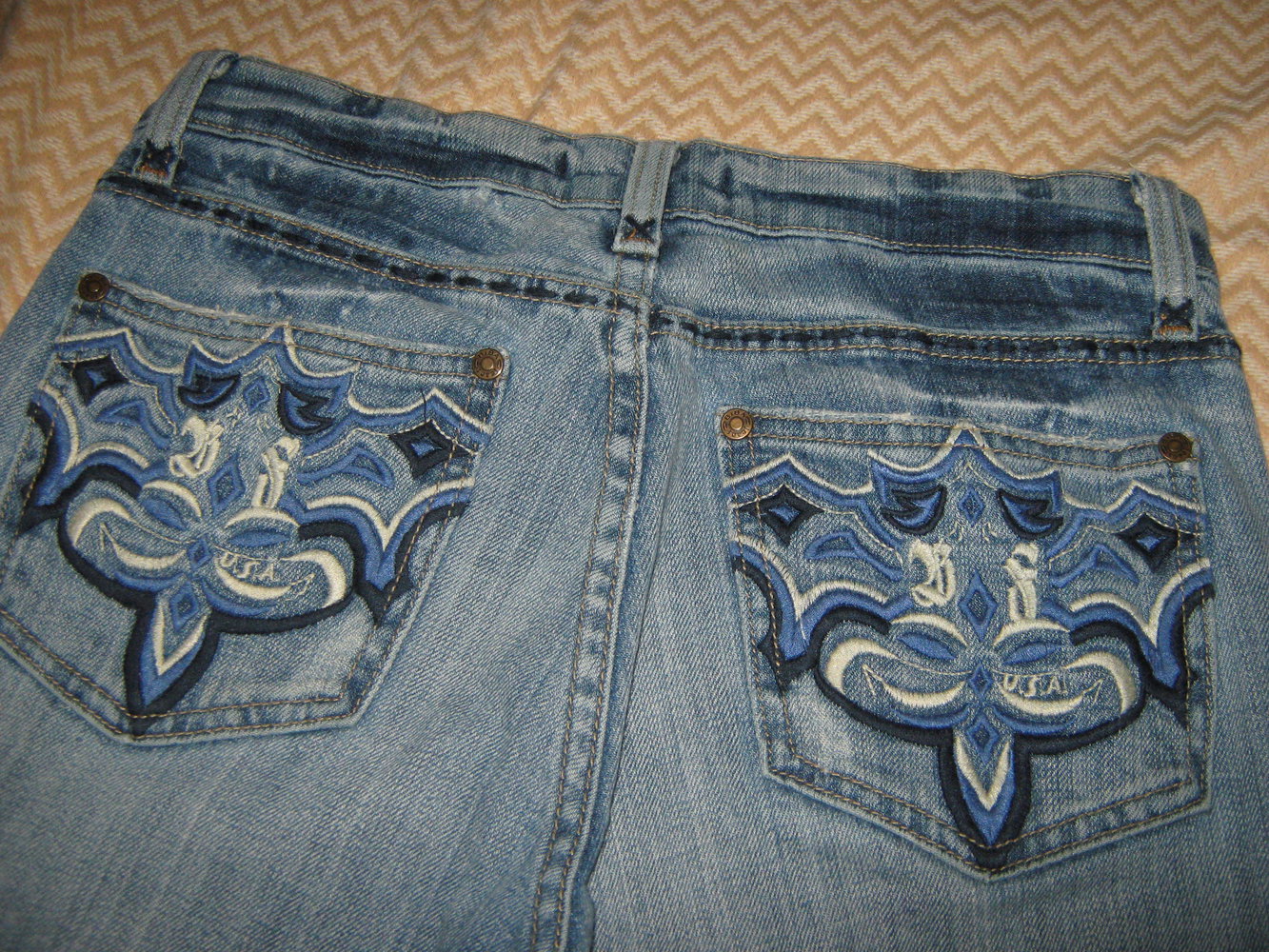 NEU Shabby Style Stickerei Glitzer-Strass Kristall Schlag Jeans- Hose 