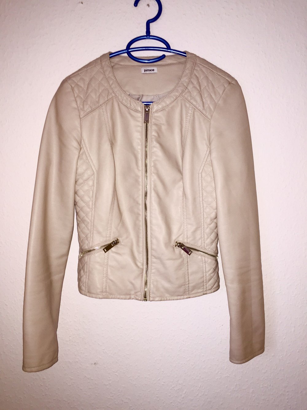 Beige Lederjacke von Pimkie, Größe 34, neu 