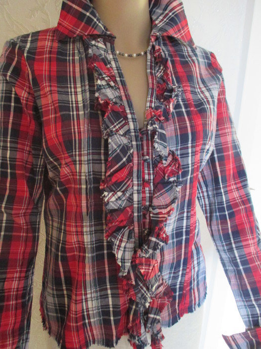 NEU Romantik Piraten Western- Style Karo Volant Bluse 