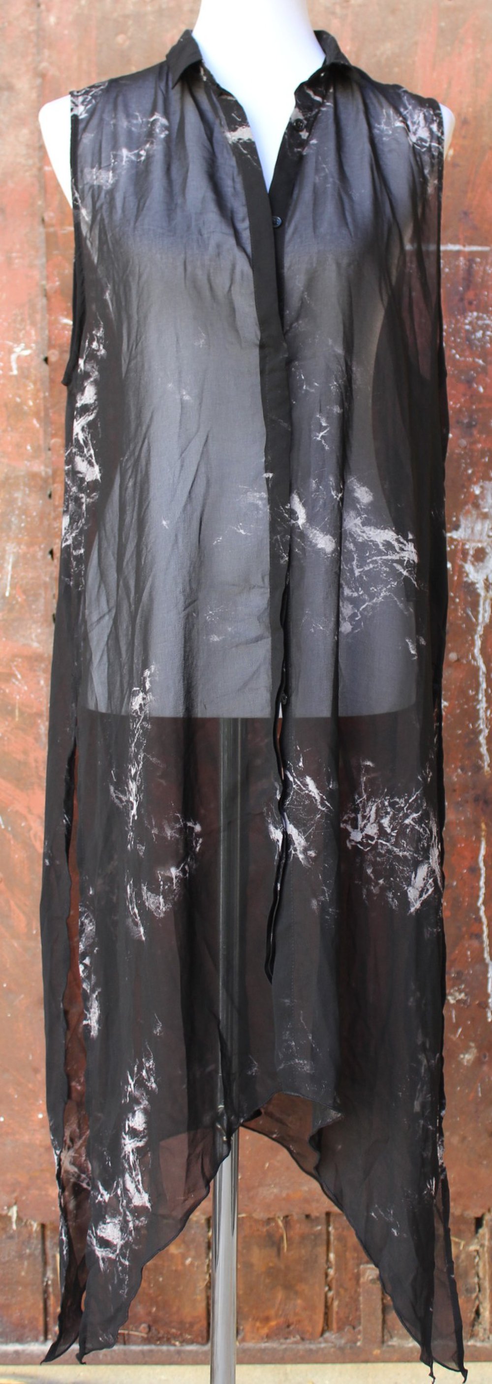 schwarze lange geschlitzte Bluse, H&M Divided Grey, Größe 36