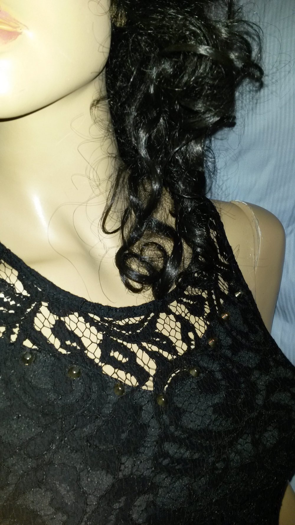 Edel schwarze Spitze tiefschwarzen Minikleid 