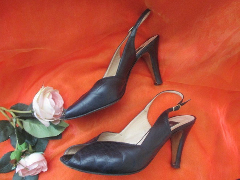 Original VINTAGE * Echt Leder * High- Heels * Peep Toes * Slingbacks * Sling- Pumps * Schuhe 