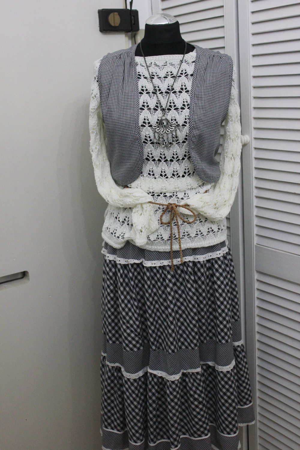 Strickpulli shabby Weiß Lochmuster XS 32 34 Pullover Lace