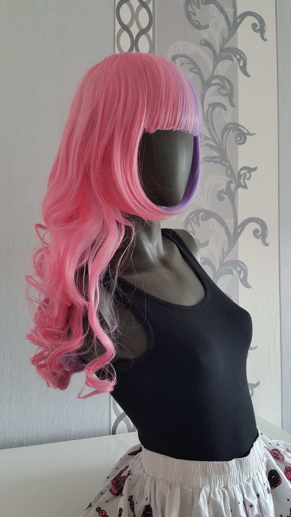 Lolita Perücke Pink Lila 2 Zöpfe Lockig Cosplay Fotoshoot Manga Anime