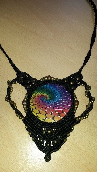 Makramee Kette Rainbow / Regebogen Spiral Handgemacht