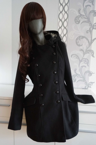 Mantel schwarz Military Militär mit Kapuze 42 XL